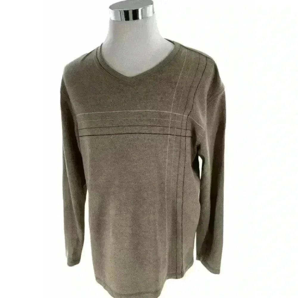 Geoffrey Beene Mens Crew Neck Brown Knit Sweater Size Large